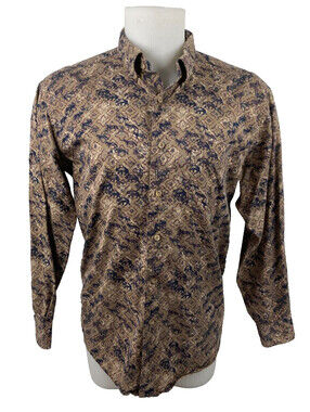 Woolrich Men Large Long Sleeve Shirt Wildlife Wolf Bear Moose Brown Blue